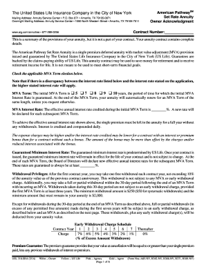 American Pathway Set Rate Annuity Owner Acknowledgment