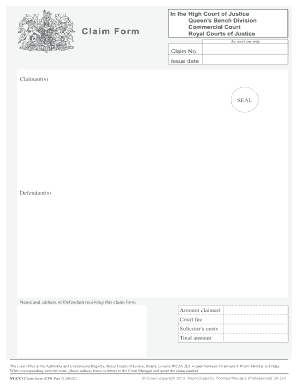 UK Commercial Court Claim Form