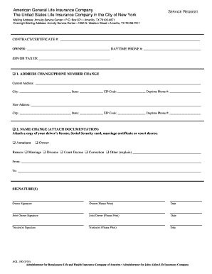American General Life Insurance Service Request