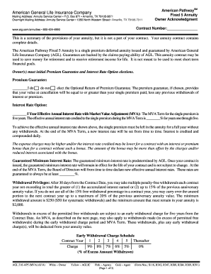 American Pathway Fixed 5 Annuity Owner Acknowledgment