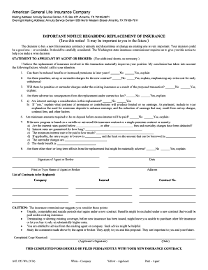 Washington Insurance Replacement Notice