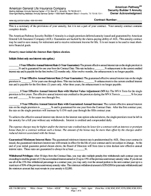 American Pathway Security Builder 5 Annuity Owner Acknowledgment