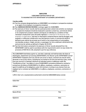 Washington Employment Form for Motor Vehicle Records