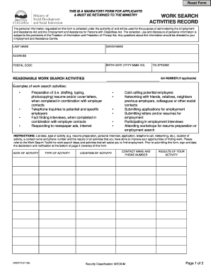 Work Search Activities Record Form