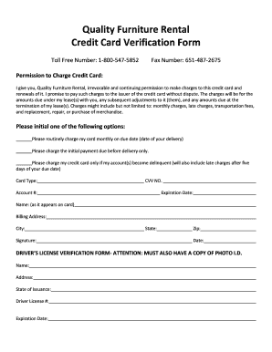 Quality Furniture Rental Credit Card Verification Form
