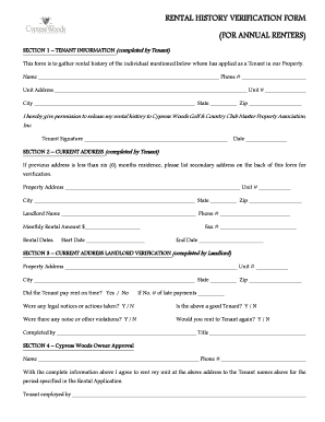 Rental History Verification Form
