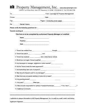 Rental History Verification Form