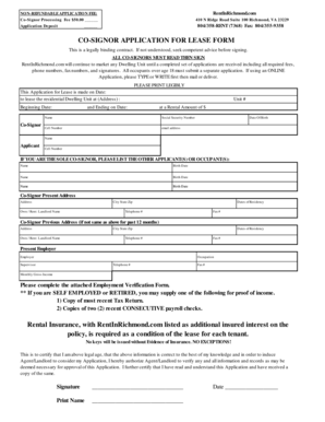 Co-Signor Application for Lease Form