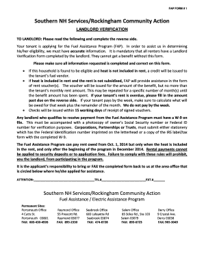 Landlord Verification Form for Fuel Assistance Program