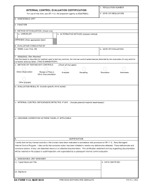 Internal Control Evaluation Certification