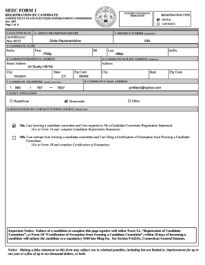 Connecticut Candidate Committee Registration Form