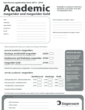 East Sussex Academic Megarider Application Form