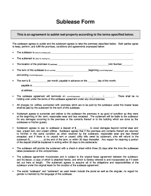 Sublease Agreement Form