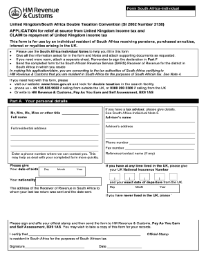 South Africa UK Double Taxation Relief Form