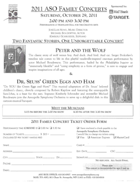 Annapolis Symphony Orchestra Family Concert Ticket Order Form