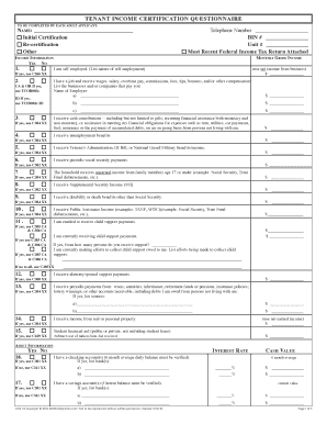 Tenant Income Certification Questionnaire