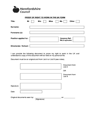 UK Right to Work Form