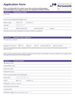 University of Portsmouth Application Form
