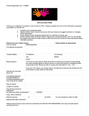 Cash for Kids Fundraising Application Form