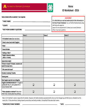 Minnesota 4-H Horse ID Worksheet