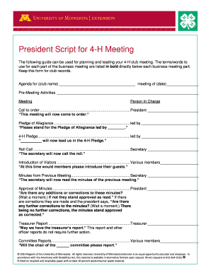 4-H Club Meeting President Script