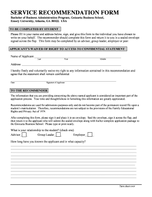 Service Recommendation Form