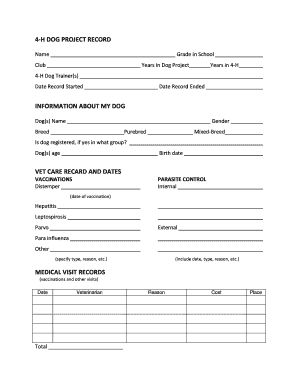 4-H Dog Project Record