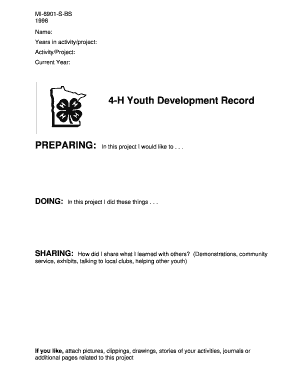 4-H Youth Development Record Form