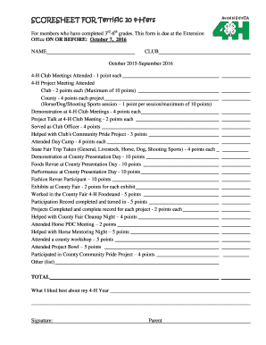 4-H Scoresheet for Terrific 10