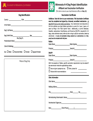 Minnesota 4-H Dog Vaccination Verification