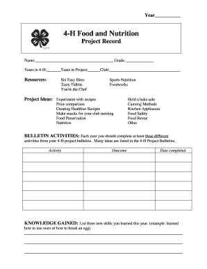 4-H Food and Nutrition Project Record