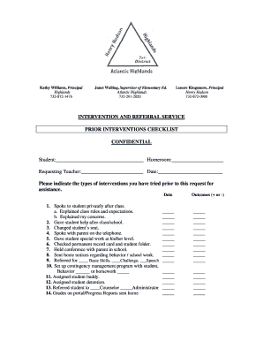 Intervention and Referral Service Form