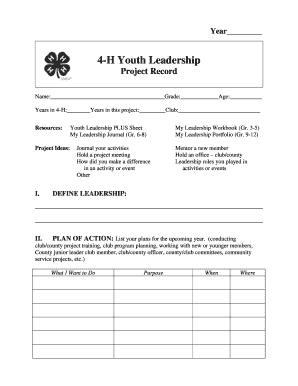 4-H Youth Leadership Project Record