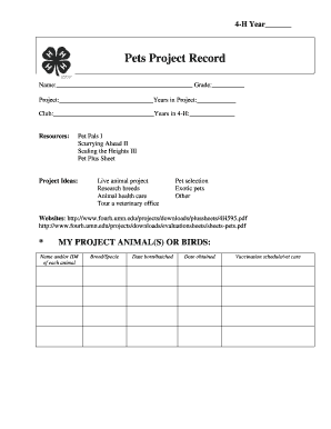 4-H Pets Project Record Form