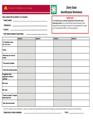 Dairy Goat Identification Worksheet