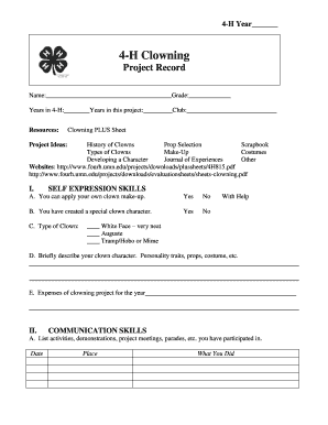 4-H Clowning Project Record