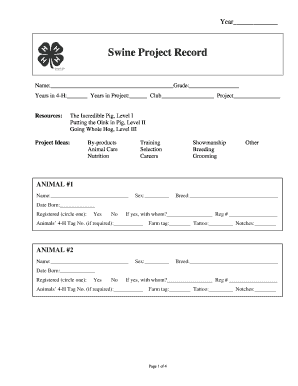 4-H Swine Project Record Form