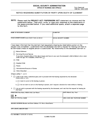 Notice Regarding Substitution of Party Upon Death of Claimant