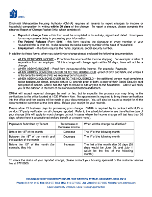 Cincinnati Housing Authority Change Report Form