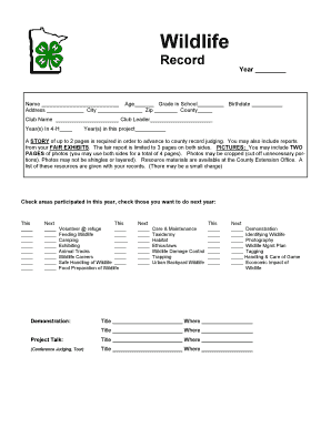 4-H Wildlife Record Form
