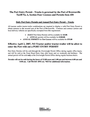 Port Entry Permit - Trucks