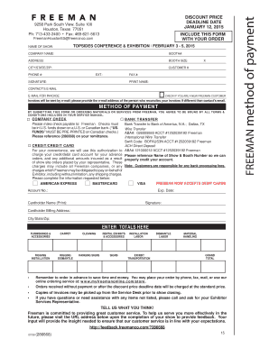 Freeman Conference Booth Order Form