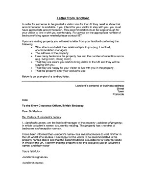 UK Visitor Visa Landlord Letter