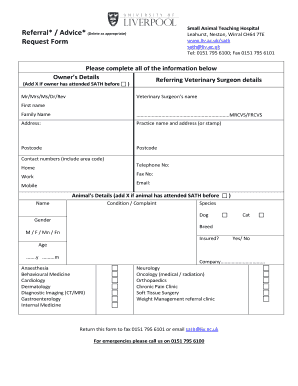 Small Animal Teaching Hospital Referral Form