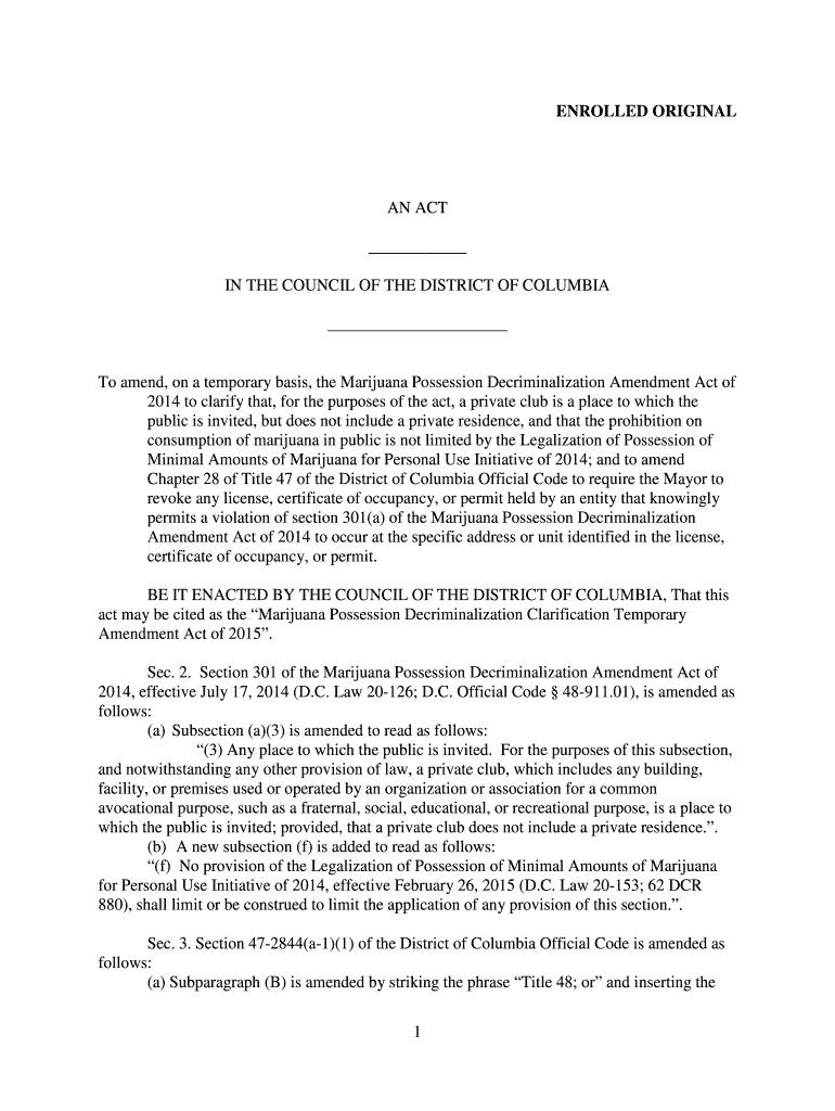 Fillable Online To amend, on a temporary basis, the Marijuana