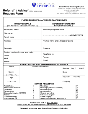 Small Animal Teaching Hospital Referral Form