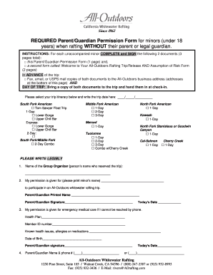 Parent Guardian Permission Form for Rafting
