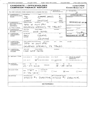 Texas Campaign Finance Report Cover Sheet
