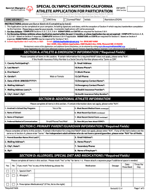 Special Olympics Northern California Athlete Application