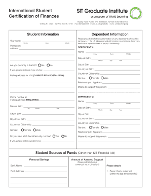 International Student Certification of Finances